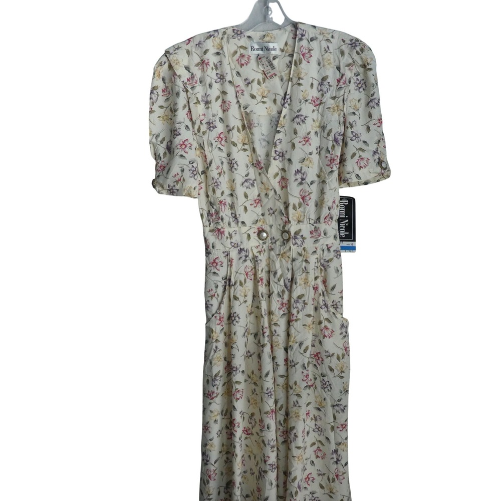 Ronni Nicole Vtg Floral Midi Dress 10 Puff Sleeve Pearl NWT Cottagecore Garden